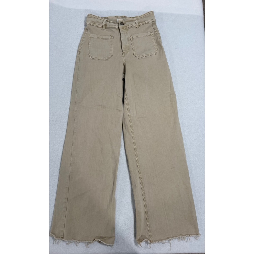 OAT New York Women Tan Khaki High Waisted Wide Leg Raw Hem Pants Size 2/26 P0054